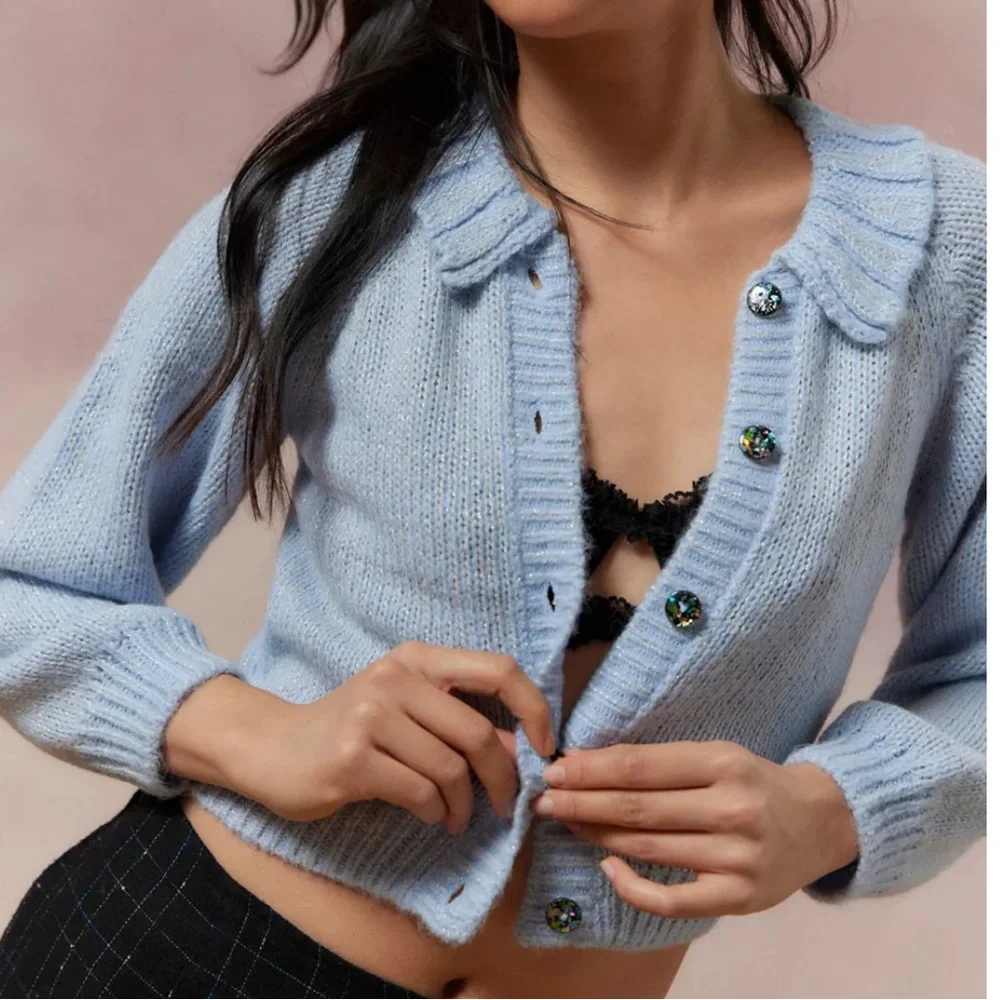 NWT Urban Outfitters Kimchi Sparkly Blue Cardigan Small